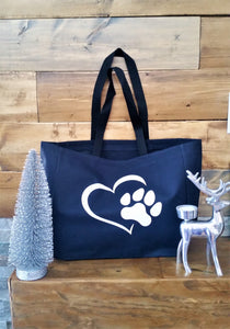 Dog Paw Print Heart polyester tote bag