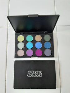 12 Colour Eye Shadow Palette - Peacock Jewel Tones - Sparkle and Comfort
