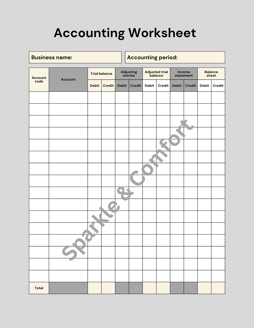 Digital Planner - Printable Accounting Worksheet