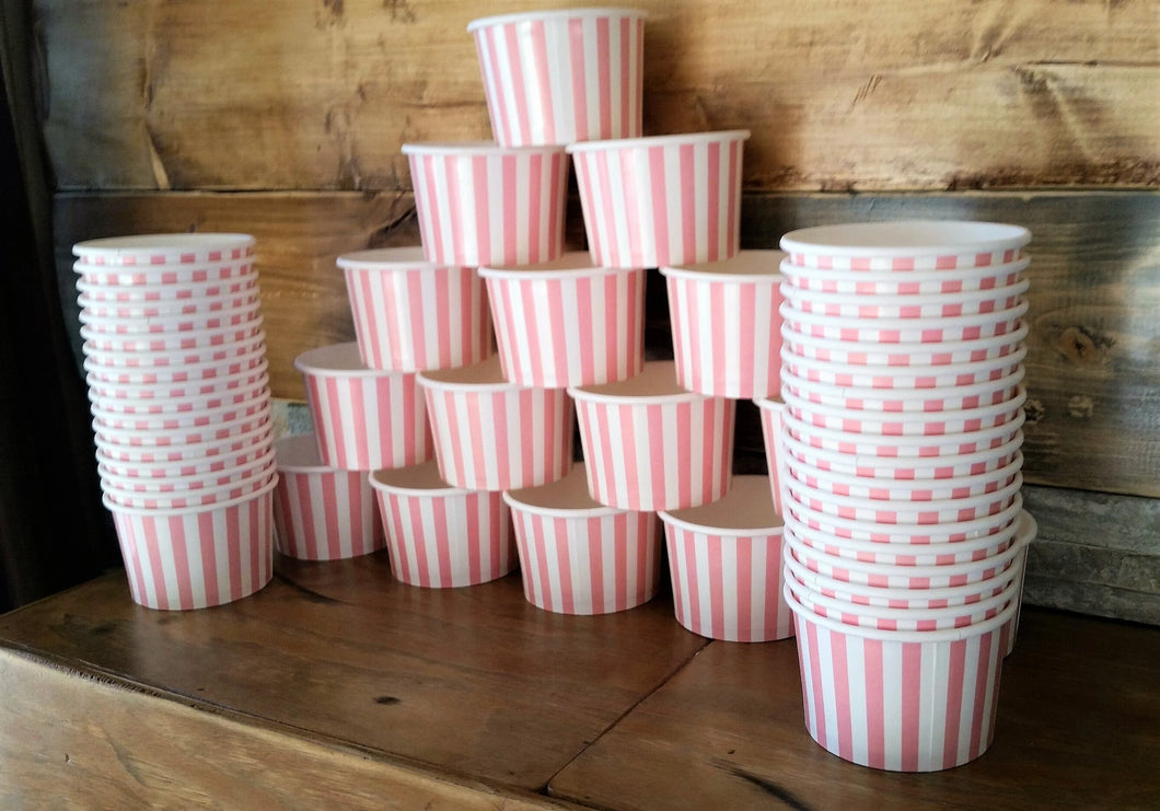 8oz/200ml Pink Striped Paper Cups  (sets of 25 - 500)