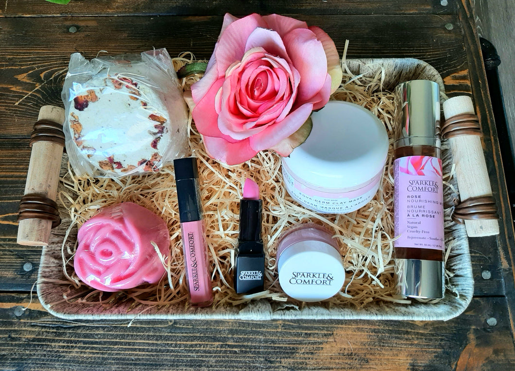 7 Piece Pink Rose Face and Body Care Gift Set (#007)