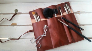 Leather Roll-up Cosmetic Organizer